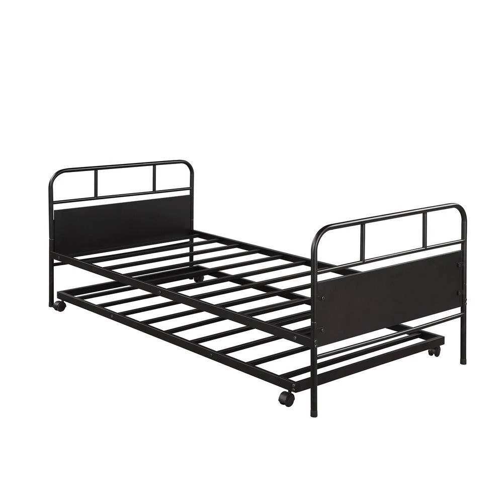 Black Twin Size Metal Daybed with Trundle Bed, Steel Platform Bed Frame with Built-in Casters for Living Room by ANBAZAR 4 Black Twin Size Metal Daybed with Trundle Bed, Steel Platform Bed Frame with Built-in Casters for Living Room by ANBAZAR - Image 4