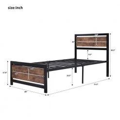 Black Twin Size Metal Platform Bed with Wooden Headboard and Footboard, Kid Platform Bed Frame with Steel Slats by ANBAZAR -ANBAZAR Sales black anbazar kids beds 00604anna 1f 1000