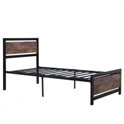 Black Twin Size Metal Platform Bed with Wooden Headboard and Footboard, Kid Platform Bed Frame with Steel Slats by ANBAZAR -ANBAZAR Sales black anbazar kids beds 00604anna 44 1000