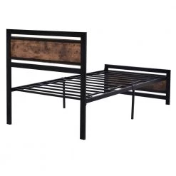 Black Twin Size Metal Platform Bed with Wooden Headboard and Footboard, Kid Platform Bed Frame with Steel Slats by ANBAZAR -ANBAZAR Sales black anbazar kids beds 00604anna 76 1000