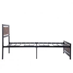 Black Twin Size Metal Platform Bed with Wooden Headboard and Footboard, Kid Platform Bed Frame with Steel Slats by ANBAZAR -ANBAZAR Sales black anbazar kids beds 00604anna fa 1000
