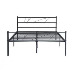 Black Full Size Metal Platform Bed with Headboard and Footboard, Sturdy Kids Platform Bed Frame with Steel Support Slats by ANBAZAR