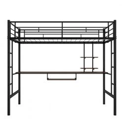 Black Full Size Metal Loft Bed with Desk and Shelf, Space-saving Kids Loft Bed With Metal Frame by ANBAZAR -ANBAZAR Sales black anbazar loft beds 01106anna b 4f 1000