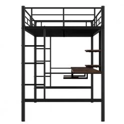 Black Full Size Metal Loft Bed with Desk and Shelf, Space-saving Kids Loft Bed With Metal Frame by ANBAZAR -ANBAZAR Sales black anbazar loft beds 01106anna b fa 1000