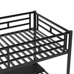 Black Metal Twin Size Loft Bed with Desk and Storage Shelves, Stairway Twin Kids Loft Bed With Metal Frame by ANBAZAR -ANBAZAR Sales black anbazar loft beds 01107anna b 76 1000