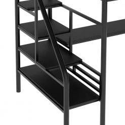 Black Metal Twin Size Loft Bed with Desk and Storage Shelves, Stairway Twin Kids Loft Bed With Metal Frame by ANBAZAR -ANBAZAR Sales black anbazar loft beds 01107anna b fa 1000