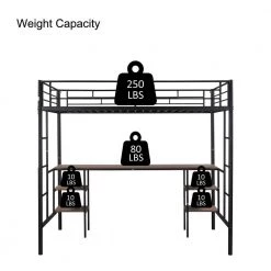 Black Metal Space-Saving Twin Size Loft Bed with Desk and Storage Shelves, Twin Loft Bed with 2 Ladders and Safety Rails by ANBAZAR -ANBAZAR Sales black anbazar loft beds 01601anna b 4f 1000