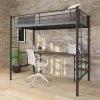 Black Metal Space-Saving Twin Size Loft Bed with Desk and Storage Shelves, Twin Loft Bed with 2 Ladders and Safety Rails by ANBAZAR