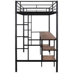 Black Metal Space-Saving Twin Size Loft Bed with Desk and Storage Shelves, Twin Loft Bed with 2 Ladders and Safety Rails by ANBAZAR -ANBAZAR Sales black anbazar loft beds 01601anna b c3 1000