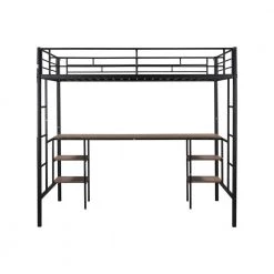 Black Metal Space-Saving Twin Size Loft Bed with Desk and Storage Shelves, Twin Loft Bed with 2 Ladders and Safety Rails by ANBAZAR -ANBAZAR Sales black anbazar loft beds 01601anna b fa 1000
