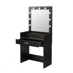 61.00"H x 27.56"W x 16.93"D Home source 9-bulb mirror dressing table set with and fool efficiency unit, 1 drawer by ANBAZAR -ANBAZAR Sales black anbazar makeup vanities wkx89 4f 1000