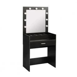 61.00"H x 27.56"W x 16.93"D Home source 9-bulb mirror dressing table set with and fool efficiency unit, 1 drawer by ANBAZAR -ANBAZAR Sales black anbazar makeup vanities wkx89 c3 1000