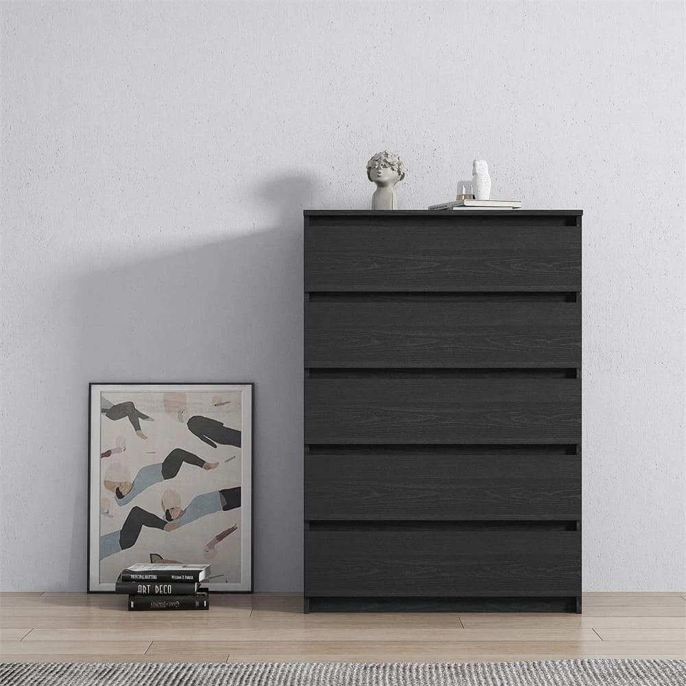 5-Drawer Dresser, NightStands in Black Woodgrain Modern Design, Tall Chest of Drawers, 30.31" x 43.9" x 16.54" Black by ANBAZAR 11 5-Drawer Dresser, NightStands in Black Woodgrain Modern Design, Tall Chest of Drawers, 30.31" x 43.9" x 16.54" Black by ANBAZAR - Image 11