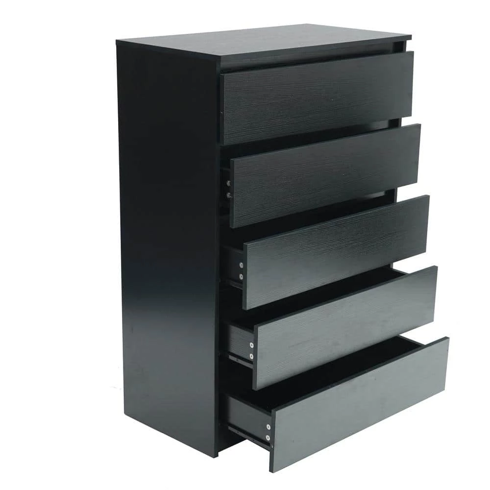5-Drawer Dresser, NightStands in Black Woodgrain Modern Design, Tall Chest of Drawers, 30.31" x 43.9" x 16.54" Black by ANBAZAR 1 5-Drawer Dresser, NightStands in Black Woodgrain Modern Design, Tall Chest of Drawers, 30.31" x 43.9" x 16.54" Black by ANBAZAR