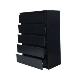 5-Drawer Dresser, NightStands in Black Woodgrain Modern Design, Tall Chest of Drawers, 30.31" x 43.9" x 16.54" Black by ANBAZAR 15 5-Drawer Dresser, NightStands in Black Woodgrain Modern Design, Tall Chest of Drawers, 30.31" x 43.9" x 16.54" Black by ANBAZAR -ANBAZAR Sales black anbazar nightstands wkx81 c3 1000
