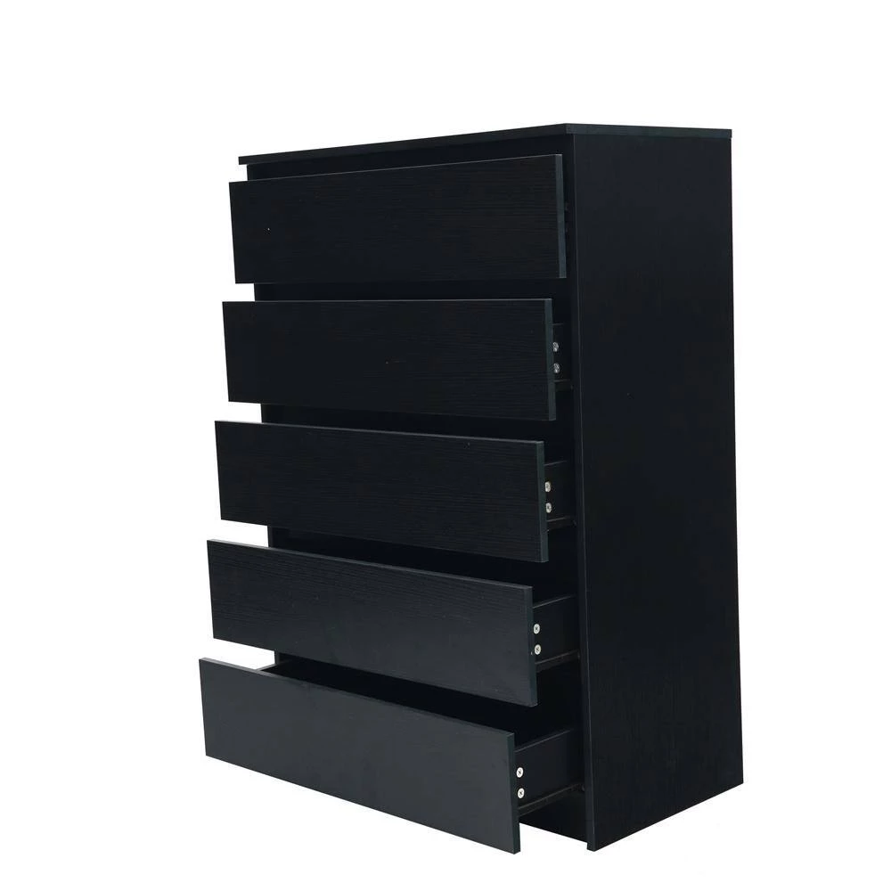 5-Drawer Dresser, NightStands in Black Woodgrain Modern Design, Tall Chest of Drawers, 30.31" x 43.9" x 16.54" Black by ANBAZAR 5 5-Drawer Dresser, NightStands in Black Woodgrain Modern Design, Tall Chest of Drawers, 30.31" x 43.9" x 16.54" Black by ANBAZAR - Image 5
