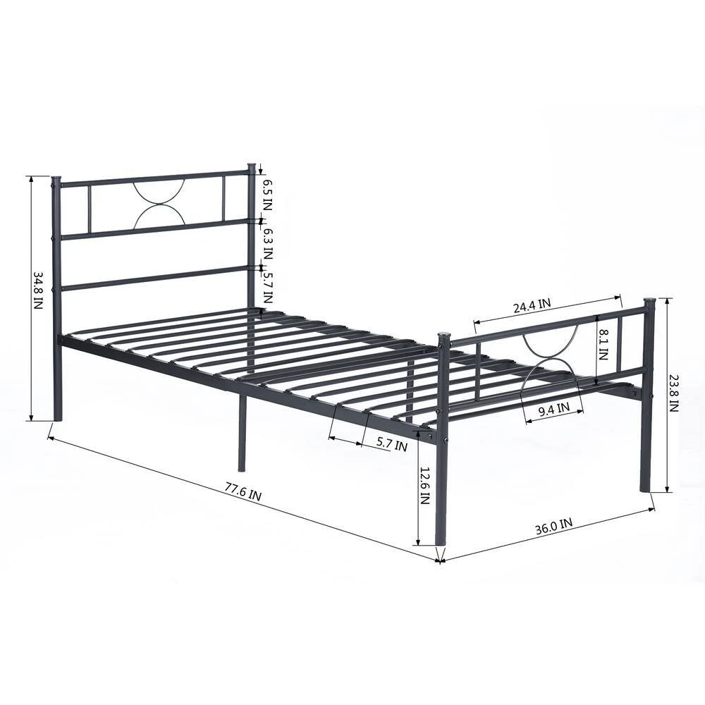 Black Bed Frame, Metal Twin size Platform Bed, Frame Bed with High Headboard and Footboard, Metal Tube, No Box Spring by ANBAZAR 13 Black Bed Frame, Metal Twin size Platform Bed, Frame Bed with High Headboard and Footboard, Metal Tube, No Box Spring by ANBAZAR - Image 13