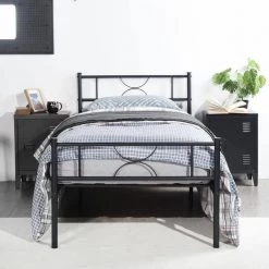 Black Bed Frame, Metal Twin size Platform Bed, Frame Bed with High Headboard and Footboard, Metal Tube, No Box Spring by ANBAZAR 15 Black Bed Frame, Metal Twin size Platform Bed, Frame Bed with High Headboard and Footboard, Metal Tube, No Box Spring by ANBAZAR -ANBAZAR Sales black anbazar platform beds wjz 130 40 1000