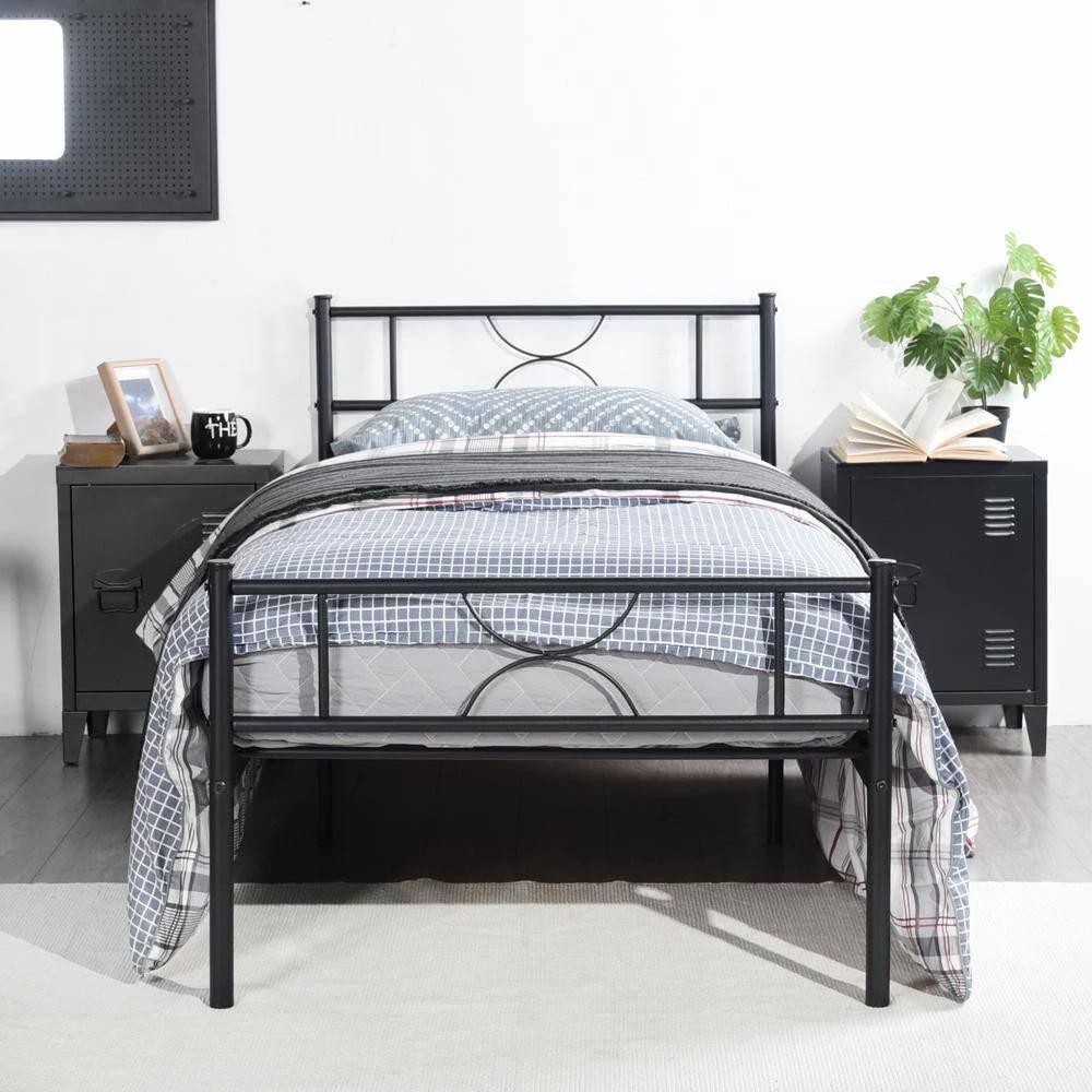Black Bed Frame, Metal Twin size Platform Bed, Frame Bed with High Headboard and Footboard, Metal Tube, No Box Spring by ANBAZAR 3 Black Bed Frame, Metal Twin size Platform Bed, Frame Bed with High Headboard and Footboard, Metal Tube, No Box Spring by ANBAZAR - Image 3