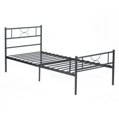 Black Bed Frame, Metal Twin size Platform Bed, Frame Bed with High Headboard and Footboard, Metal Tube, No Box Spring by ANBAZAR