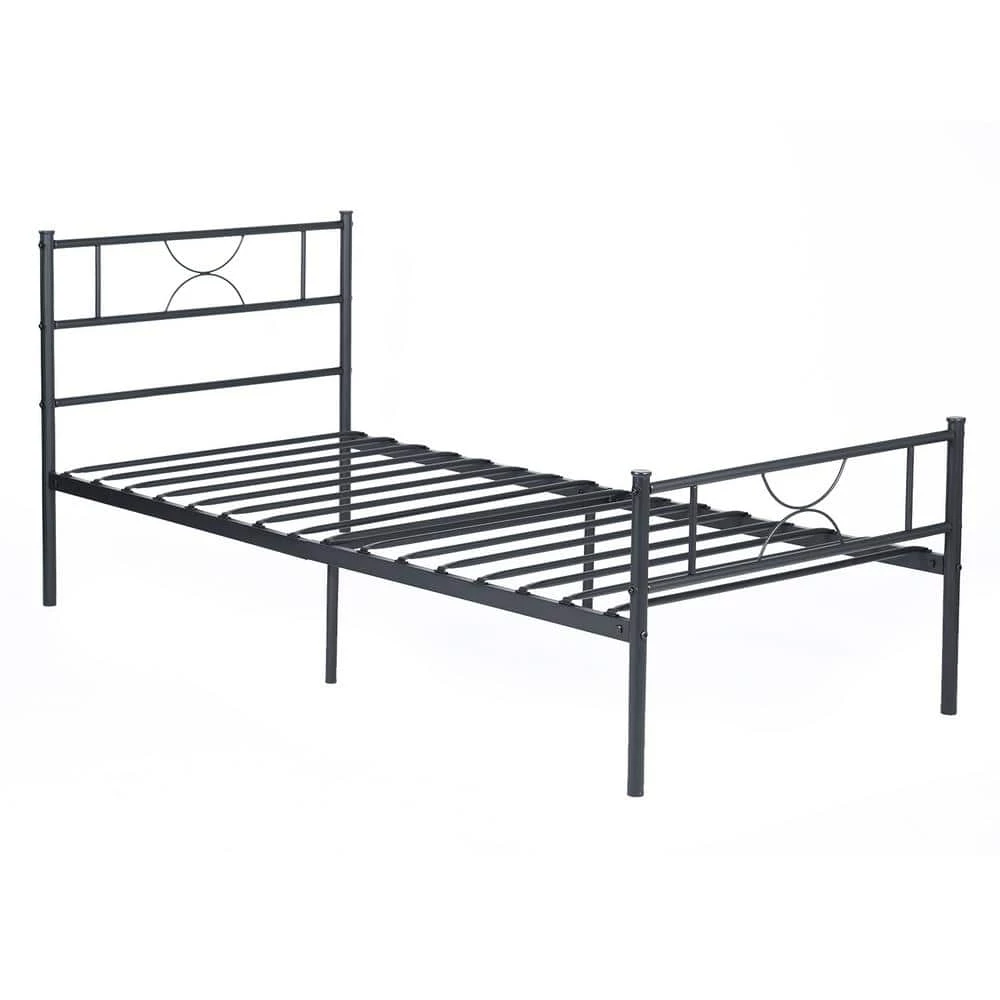 Black Bed Frame, Metal Twin size Platform Bed, Frame Bed with High Headboard and Footboard, Metal Tube, No Box Spring by ANBAZAR 1 Black Bed Frame, Metal Twin size Platform Bed, Frame Bed with High Headboard and Footboard, Metal Tube, No Box Spring by ANBAZAR