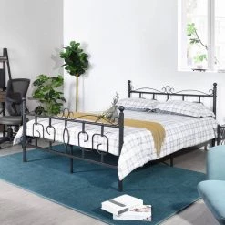 Black Bed Frame, Full size Platform Bed, Platform Frame Bed with High Headboard and Footboard ,Metal Slats,No Box Spring by ANBAZAR