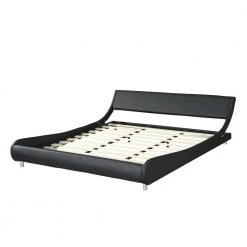 Black Faux Leather Upholstered Bed Frame, King size Low Platform Bed with Curve Design by ANBAZAR -ANBAZAR Sales black anbazar platform beds yh 0016b 1f 1000