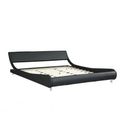 Black Faux Leather Upholstered Bed Frame, King size Low Platform Bed with Curve Design by ANBAZAR -ANBAZAR Sales black anbazar platform beds yh 0016b 31 1000