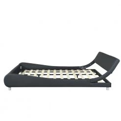 Black Faux Leather Upholstered Bed Frame, King size Low Platform Bed with Curve Design by ANBAZAR -ANBAZAR Sales black anbazar platform beds yh 0016b 40 1000