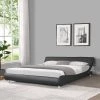 Black Faux Leather Upholstered Bed Frame, King size Low Platform Bed with Curve Design by ANBAZAR