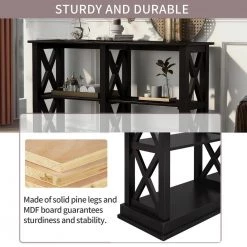 X- Shaped Console Table, Accent Sofa Table with 3-Tier Open Shelf, Narrow Entry Table for Living Room, Entryway, Black by ANBAZAR -ANBAZAR Sales black anbazar sideboards buffet tables kz 116 b 1f 1000