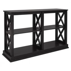 X- Shaped Console Table, Accent Sofa Table with 3-Tier Open Shelf, Narrow Entry Table for Living Room, Entryway, Black by ANBAZAR -ANBAZAR Sales black anbazar sideboards buffet tables kz 116 b 77 1000
