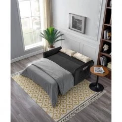 57 in. L x 34 in. W Black Modern Upholstered Sofa Bed with Pull-Out Bed 2 Pillows Adjustable Backrest 2 Big Side Pocket by ANBAZAR -ANBAZAR Sales black anbazar sofa beds liner05 b 1f 1000