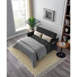 57 in. L x 34 in. W Black Modern Upholstered Sofa Bed with Pull-Out Bed 2 Pillows Adjustable Backrest 2 Big Side Pocket by ANBAZAR -ANBAZAR Sales black anbazar sofa beds liner05 b 31 1000