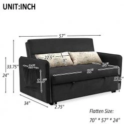57 in. L x 34 in. W Black Modern Upholstered Sofa Bed with Pull-Out Bed 2 Pillows Adjustable Backrest 2 Big Side Pocket by ANBAZAR -ANBAZAR Sales black anbazar sofa beds liner05 b 77 1000