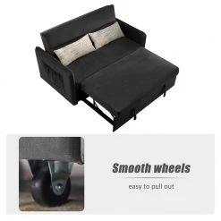 57 in. L x 34 in. W Black Modern Upholstered Sofa Bed with Pull-Out Bed 2 Pillows Adjustable Backrest 2 Big Side Pocket by ANBAZAR -ANBAZAR Sales black anbazar sofa beds liner05 b c3 1000