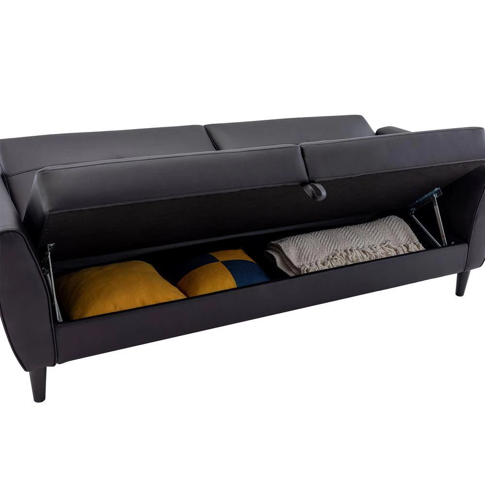 Modern Loveseat Sofa 32.7" Square Arm Couch PU Leather Folding Sofa Bed with Storage Box, Straight Sofa ( black ) by ANBAZAR 8 Modern Loveseat Sofa 32.7" Square Arm Couch PU Leather Folding Sofa Bed with Storage Box, Straight Sofa ( black ) by ANBAZAR - Image 8