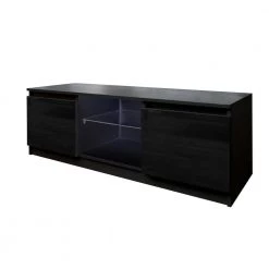 55 " TV Stand with 2 Center Drawers and Open Shelves, TV Stand Center Modern High-Gloss LED TV Cabinet， Black by ANBAZAR