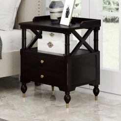 Modern Black Cherry Bedside Nightstand with Two Drawers, Solid Wood End Side Table 27.5"H 23.6"W 17"D by ANBAZAR -ANBAZAR Sales black cherry anbazar nightstands 00411anna 4f 1000