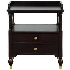 Modern Black Cherry Bedside Nightstand with Two Drawers, Solid Wood End Side Table 27.5"H 23.6"W 17"D by ANBAZAR