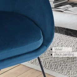 Velvet Accent Chair, Club Armchair, Tufted Soft Cushion Leisure Chair, Metal Leg, Bedroom, Living Room, Salon, Blue by ANBAZAR 20 Velvet Accent Chair, Club Armchair, Tufted Soft Cushion Leisure Chair, Metal Leg, Bedroom, Living Room, Salon, Blue by ANBAZAR -ANBAZAR Sales blue anbazar accent chairs wjz 119c 1f 1000