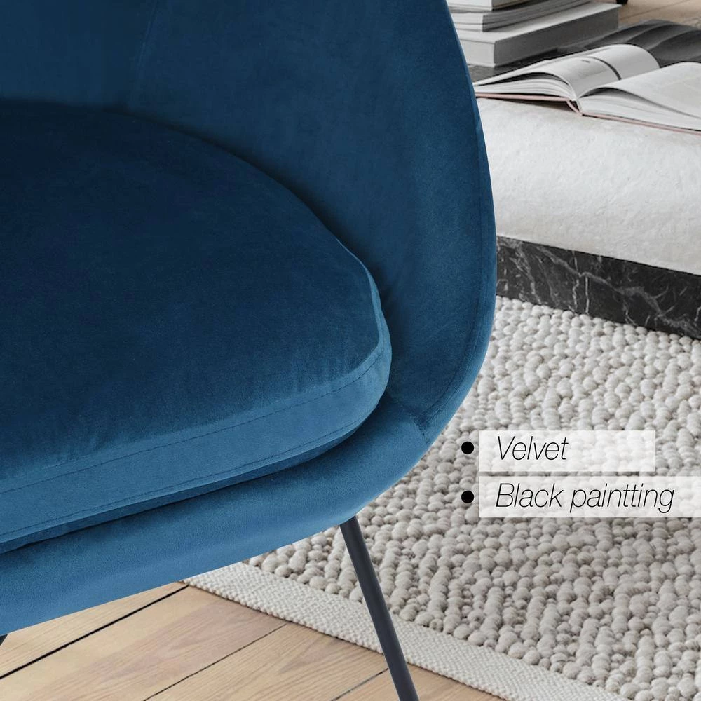 Velvet Accent Chair, Club Armchair, Tufted Soft Cushion Leisure Chair, Metal Leg, Bedroom, Living Room, Salon, Blue by ANBAZAR 9 Velvet Accent Chair, Club Armchair, Tufted Soft Cushion Leisure Chair, Metal Leg, Bedroom, Living Room, Salon, Blue by ANBAZAR - Image 9
