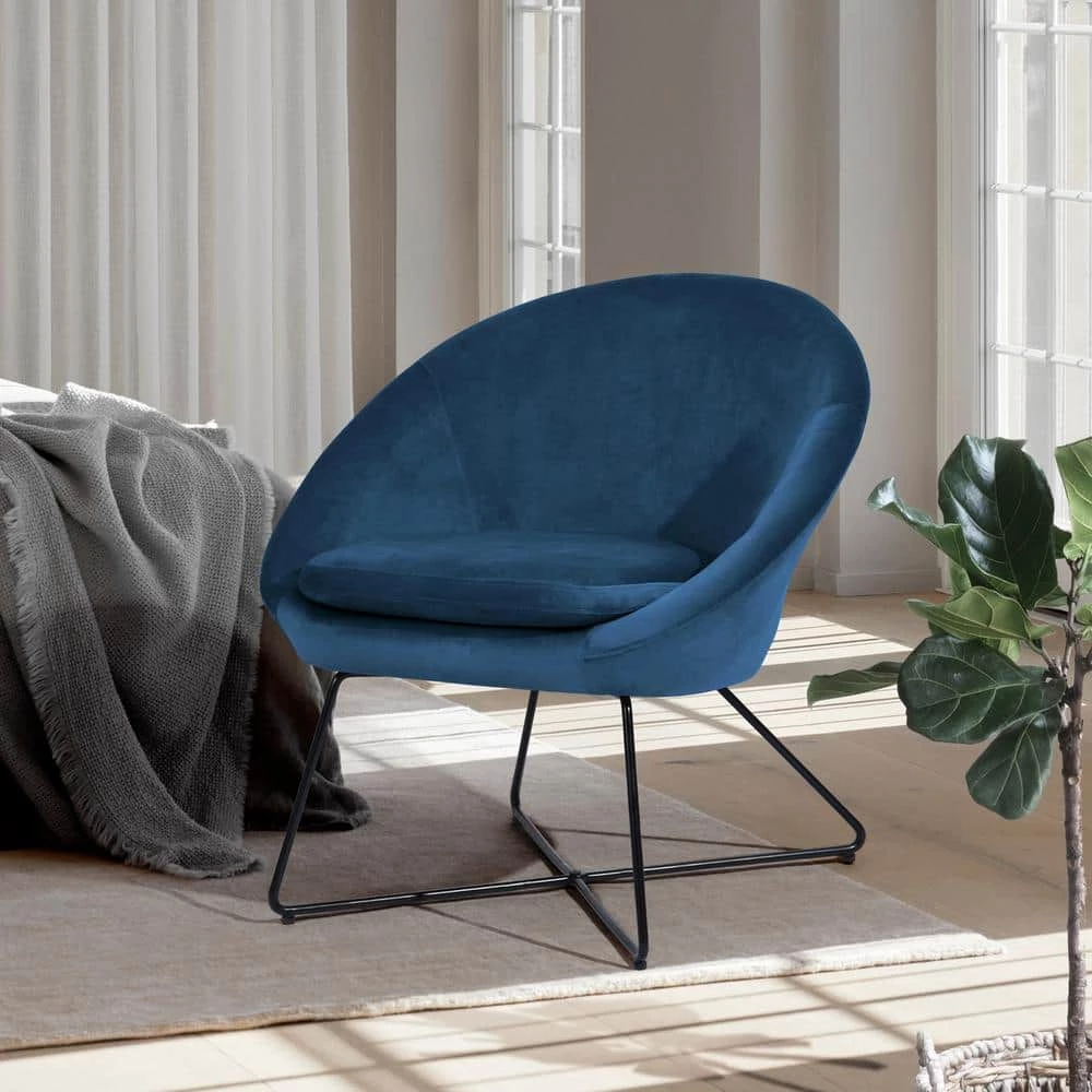 Velvet Accent Chair, Club Armchair, Tufted Soft Cushion Leisure Chair, Metal Leg, Bedroom, Living Room, Salon, Blue by ANBAZAR 1 Velvet Accent Chair, Club Armchair, Tufted Soft Cushion Leisure Chair, Metal Leg, Bedroom, Living Room, Salon, Blue by ANBAZAR