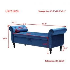 Tufted Upholstered Sofa Bench/Bed Stool, Roll Arm Storage Stool, For Bedroom, Living Room, Elevator, Entrance, Navy Blue by ANBAZAR -ANBAZAR Sales blue anbazar bedroom benches wjz 020 40 1000