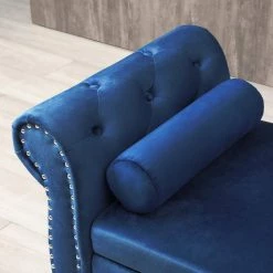 Tufted Upholstered Sofa Bench/Bed Stool, Roll Arm Storage Stool, For Bedroom, Living Room, Elevator, Entrance, Navy Blue by ANBAZAR -ANBAZAR Sales blue anbazar bedroom benches wjz 020 66 1000