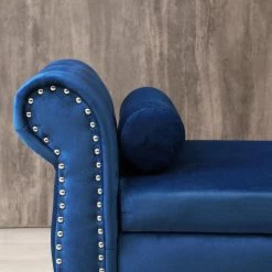 Tufted Upholstered Sofa Bench/Bed Stool, Roll Arm Storage Stool, For Bedroom, Living Room, Elevator, Entrance, Navy Blue by ANBAZAR -ANBAZAR Sales blue anbazar bedroom benches wjz 020 77 1000