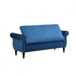 Tufted Upholstered Sofa Bench/Bed Stool, Roll Arm Storage Stool, For Bedroom, Living Room, Elevator, Entrance, Navy Blue by ANBAZAR -ANBAZAR Sales blue anbazar bedroom benches wjz 020 a0 1000