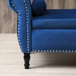 Tufted Upholstered Sofa Bench/Bed Stool, Roll Arm Storage Stool, For Bedroom, Living Room, Elevator, Entrance, Navy Blue by ANBAZAR -ANBAZAR Sales blue anbazar bedroom benches wjz 020 c3 1000