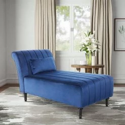 Modern Luxury Velvet Fabric Chaise Lounge Armless Chair Indoor Curved Leisure Chaise with Bolster Pillow, Single Couch by ANBAZAR -ANBAZAR Sales blue anbazar chaise lounges wkx143 bue 31 1000