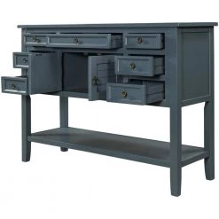 45 in. Blue Wood Rectangle Console Table Sofa Table, Solid Wood Modern Entryway Table with Cabinet, Shelf and 7 Drawers by ANBAZAR -ANBAZAR Sales blue anbazar console tables 02395anna b 4f 1000